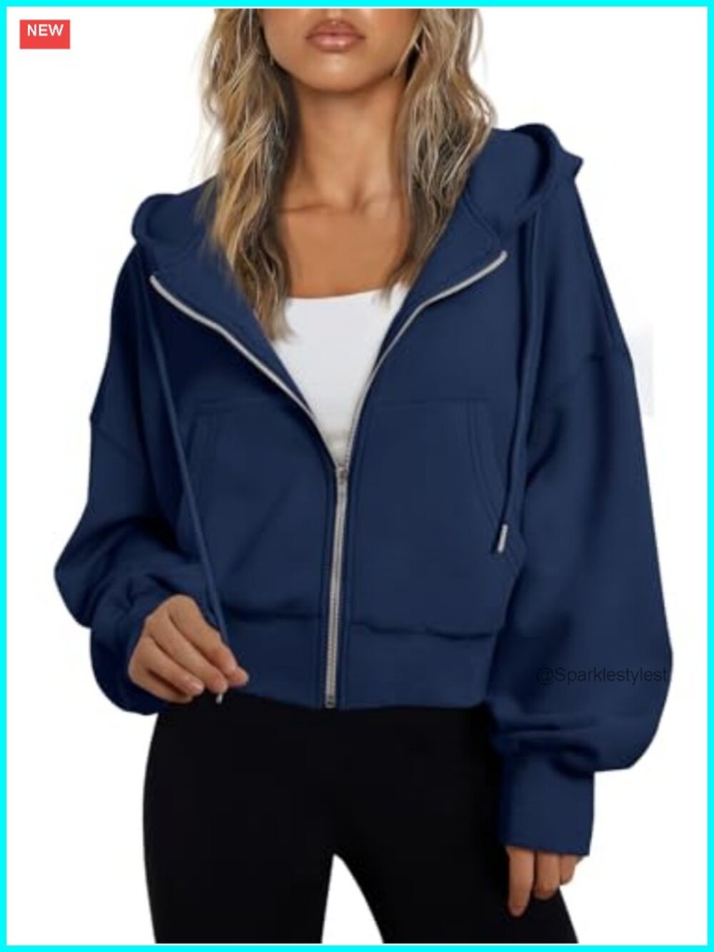 Cropped Zip Up Hoodie Medium Weight Polyester Cotton Relaxed Athleisure